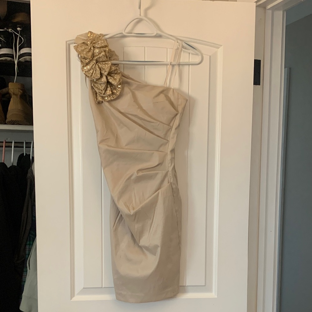 Adrianna Papell Gold One-Shoulder Dress